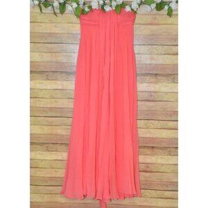 Halston Heritage Chiffon Peach Maxi Dress Womens 2 Silk Strapless Evening Prom